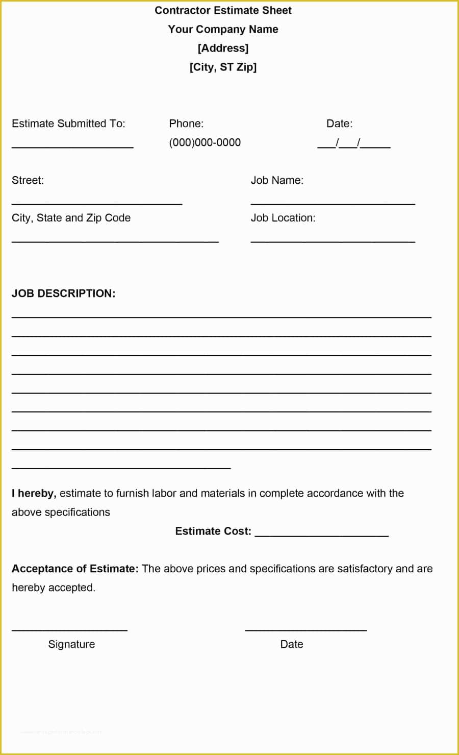 Free Estimate Template Of 44 Free Estimate Template forms [construction Repair