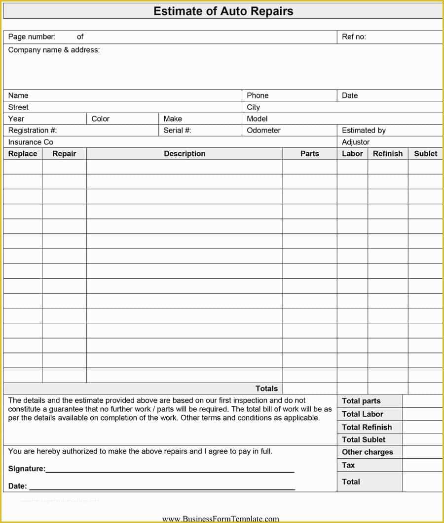 Free Estimate Template Of 44 Free Estimate Template forms [construction Repair