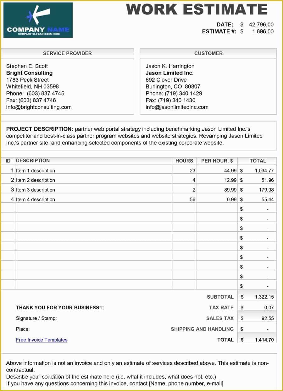 Free Estimate Template Of 44 Free Estimate Template forms [construction Repair