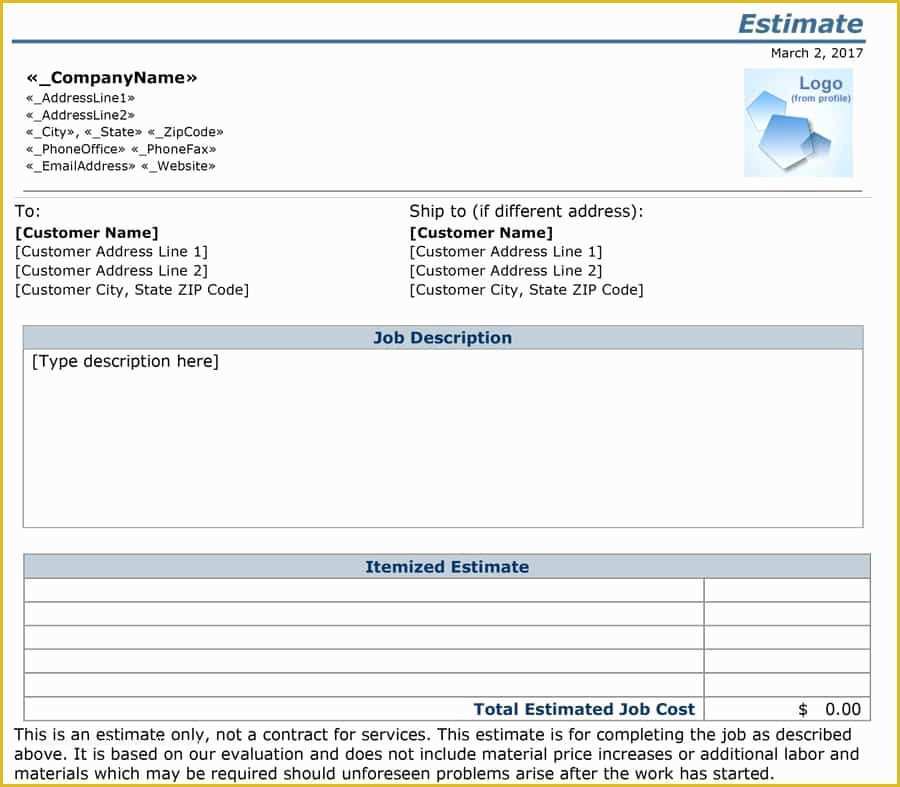 Free Estimate Template Of 44 Free Estimate Template forms [construction Repair