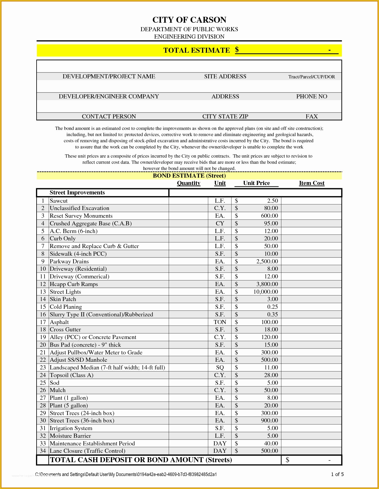 Free Estimate Template Of 8 Estimate Template Freereference Letters Words