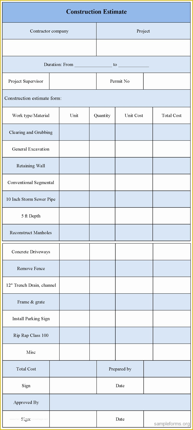 Free Estimate Template Of Construction Estimate Template