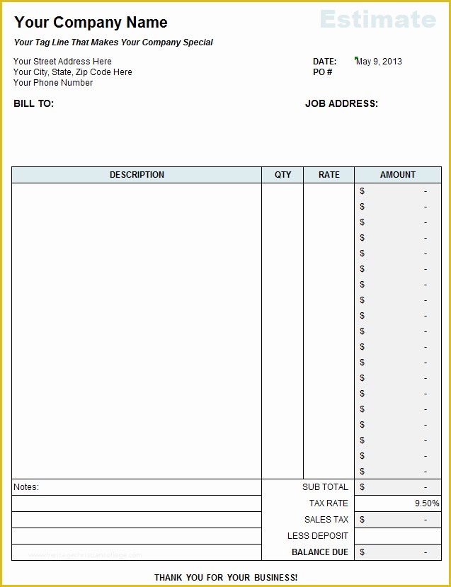 Free Estimate Template Of Free Contractor Estimate Template On Excel