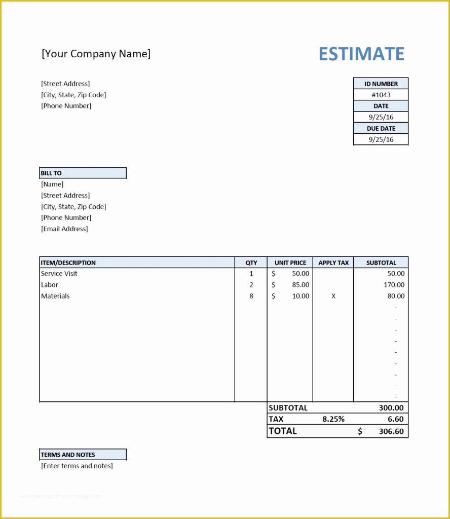 Free Estimate Template Of Free Estimate Template for Contractors