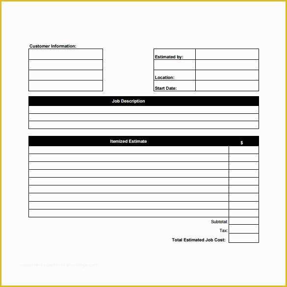 Free Estimate Template Of Free Estimate Template