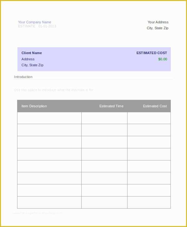 Free Estimate Template Of Word Estimate Template 5 Free Word Documents Download