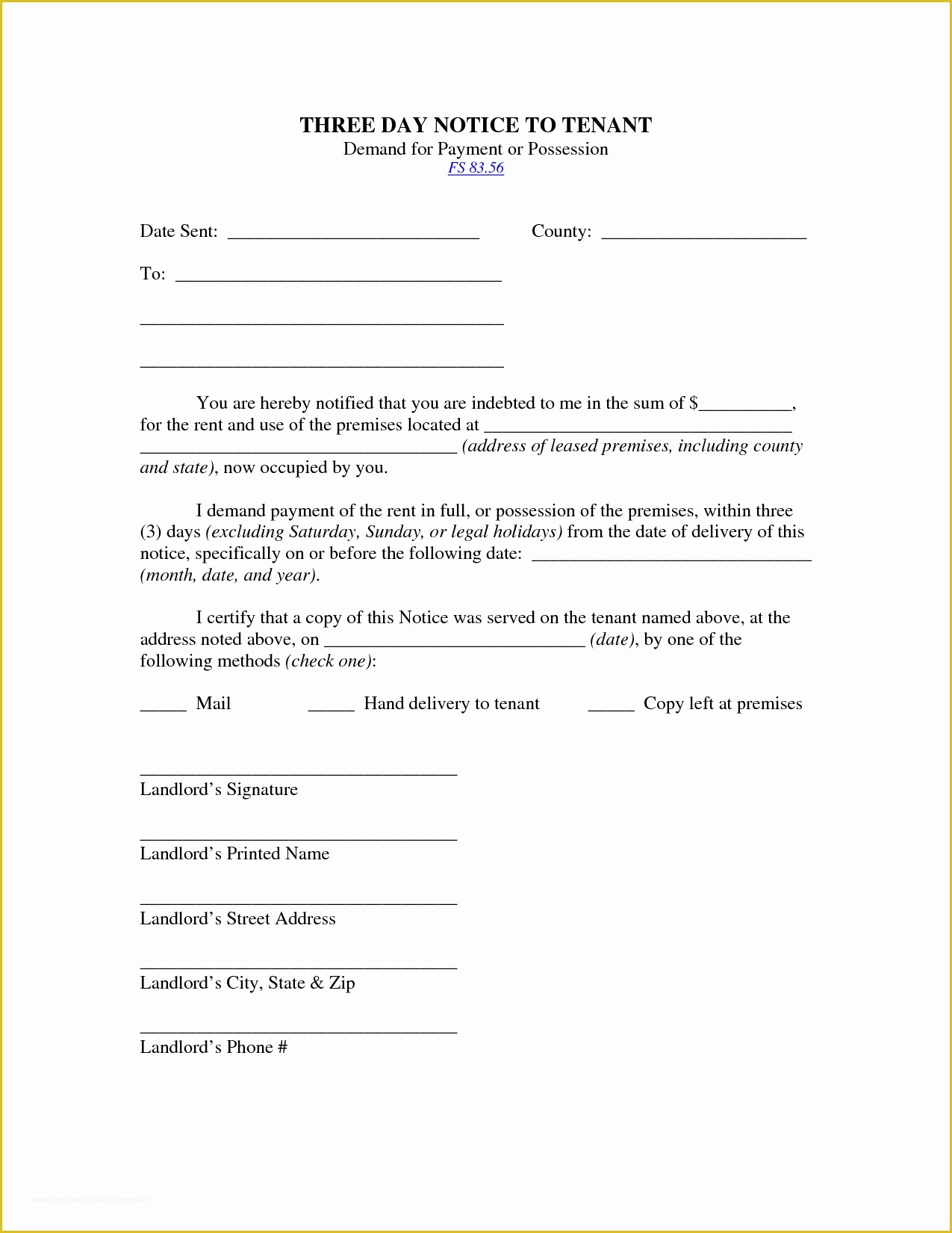 53 free eviction notice template california