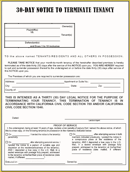 Free Eviction Notice Template California Of 30 Day Eviction Notice Printable Agreement