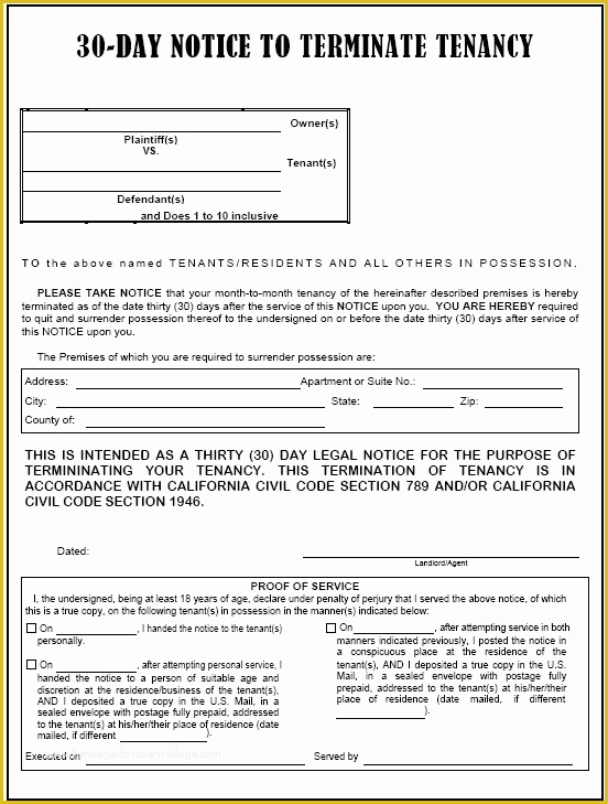 Free Eviction Notice Template California Of 30 Day Eviction Notice Printable Agreement