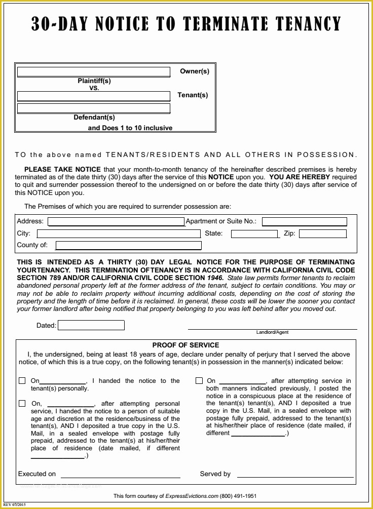 Free Eviction Notice Template California Of Free California Eviction form Pdf Template