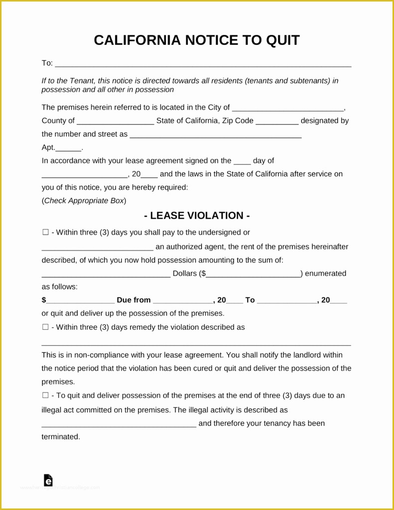 Free Eviction Notice Template California Of Free California Eviction Notice forms