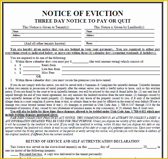 Free Eviction Notice Template California Of Utah 3 Day Notice Evictme