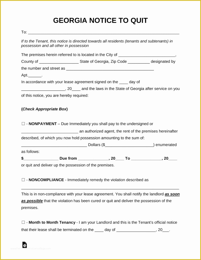 Free Eviction Notice Template Georgia Of Free Georgia Eviction Notice forms