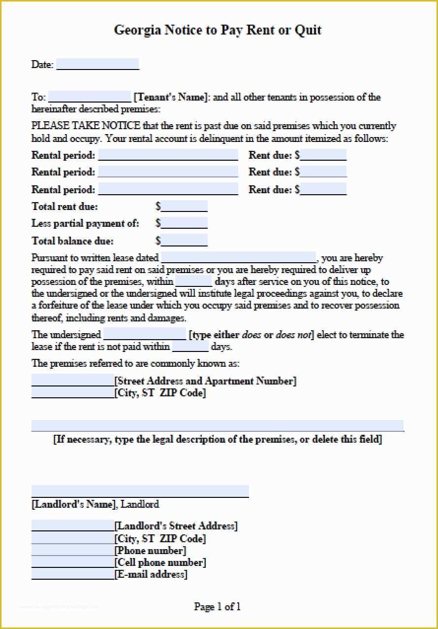 Free Eviction Notice Template Georgia Of Free Georgia Notice to Pay or Quit