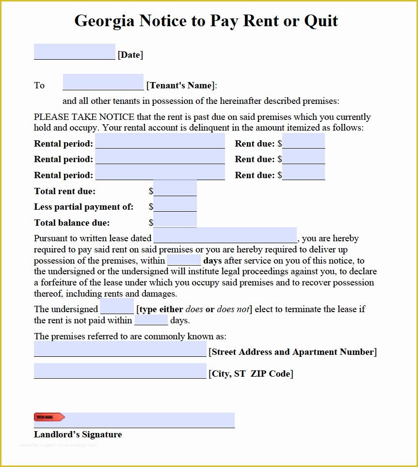 Free Eviction Notice Template Georgia Of Free Georgia Notice to Pay or Quit