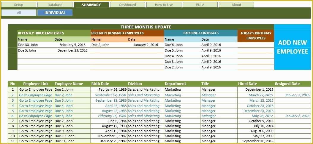 Free Excel Database Templates Of Employee Database Manager