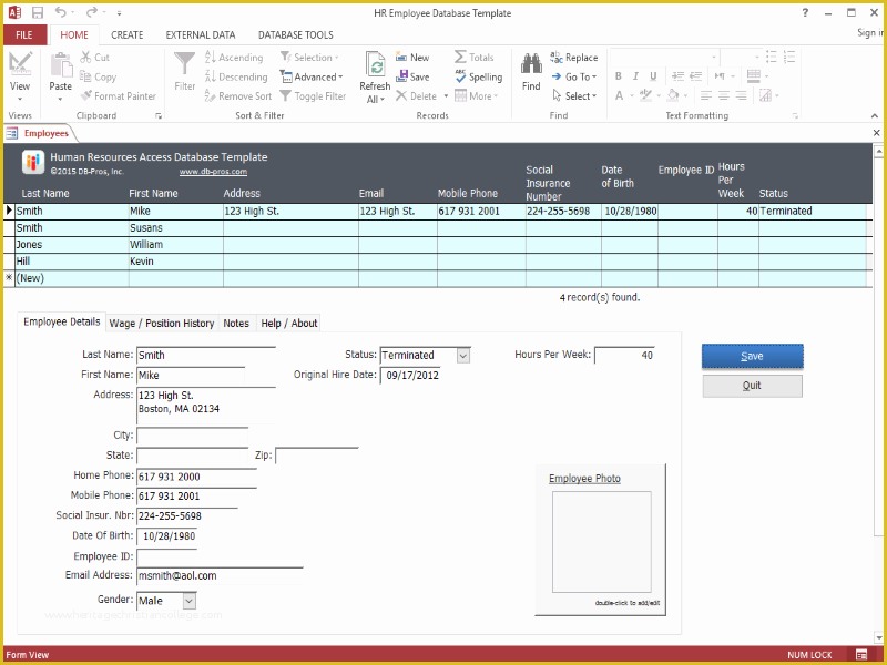 Free Excel Database Templates Of Hr Employee Ms Access Database Template 2 2 0 Download