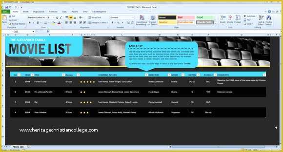 Free Excel Database Templates Of Movie List Spreadsheet Template for Excel 2013