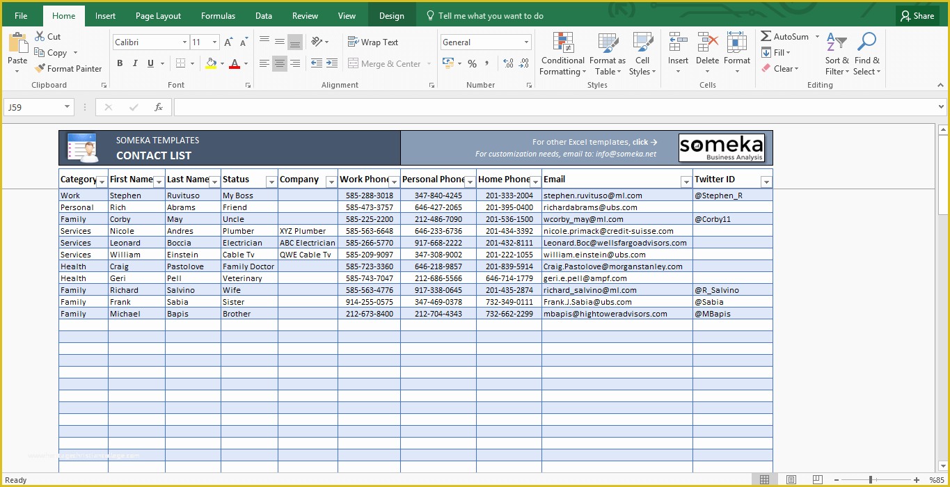 Free Excel Spreadsheet Templates Of Contact List Template In Excel