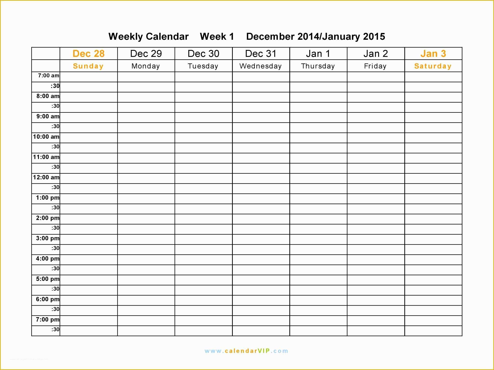 Free Excel Spreadsheet Templates Of Weekly Calendar Spreadsheet