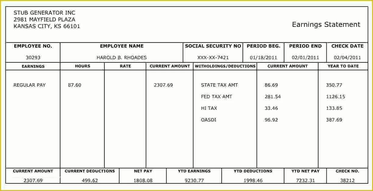 Free Fake Check Stubs Template Of Check Stub Template