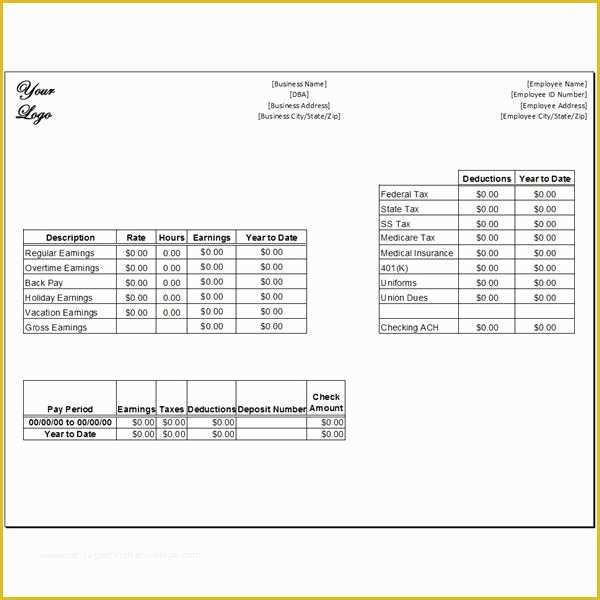 Free Fake Check Stubs Template Of Download A Free Pay Stub Template for Microsoft Word or Excel