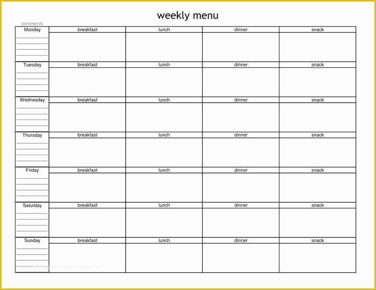 Free F&amp;i Menu Template Of Blank Weekly Menu Planner Template