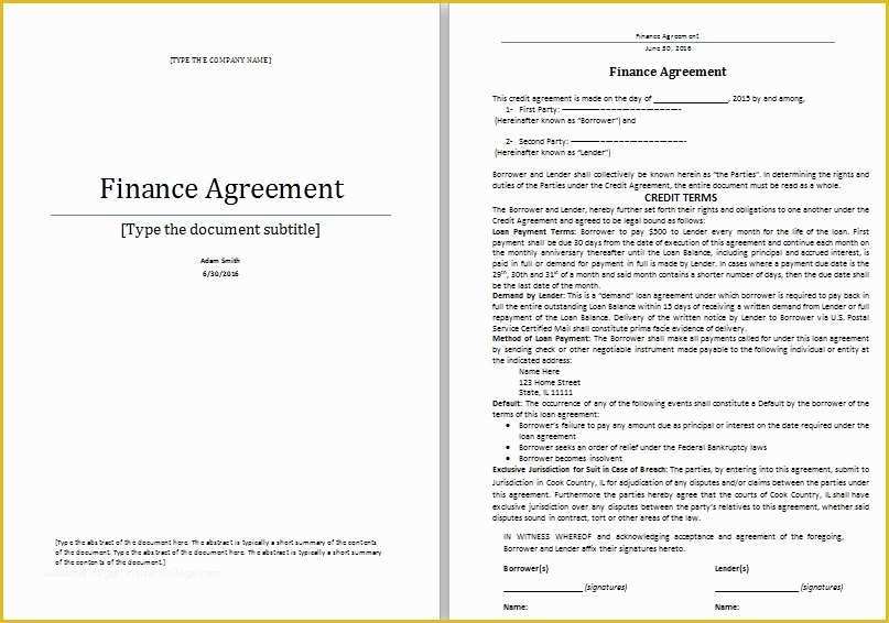 Free Financial Loan Agreement Template Of Finance Contract Template Invitation Template