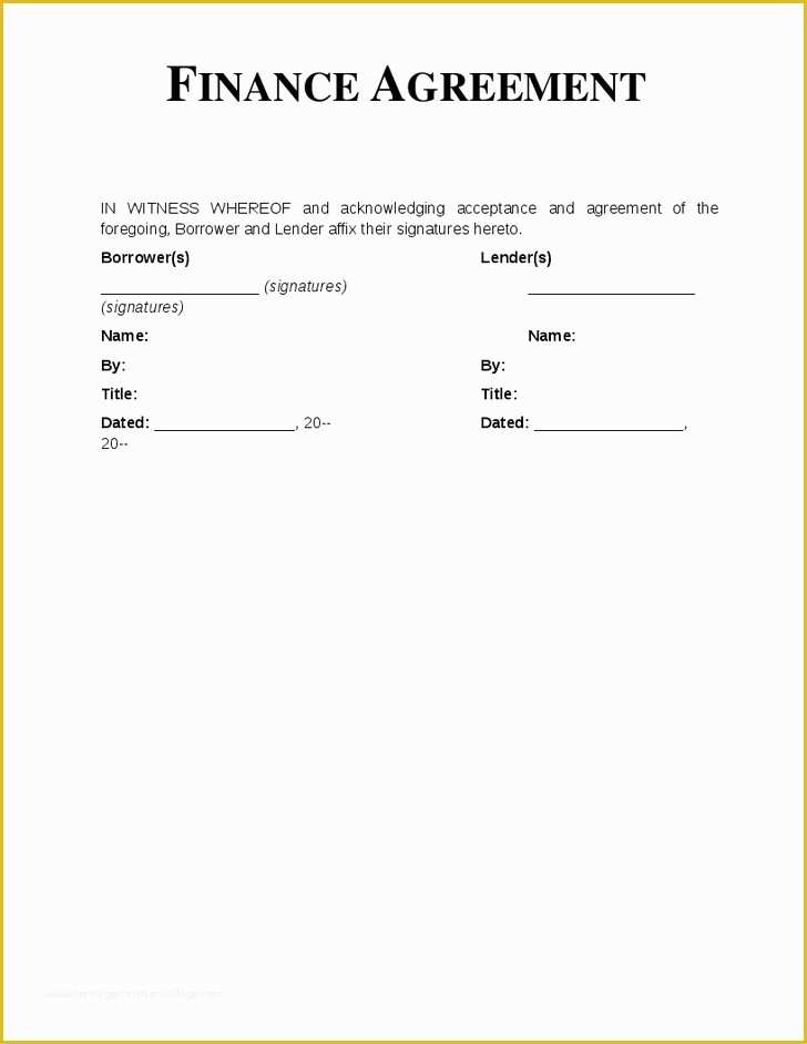 Free Financial Loan Agreement Template Of Financing Agreement Template