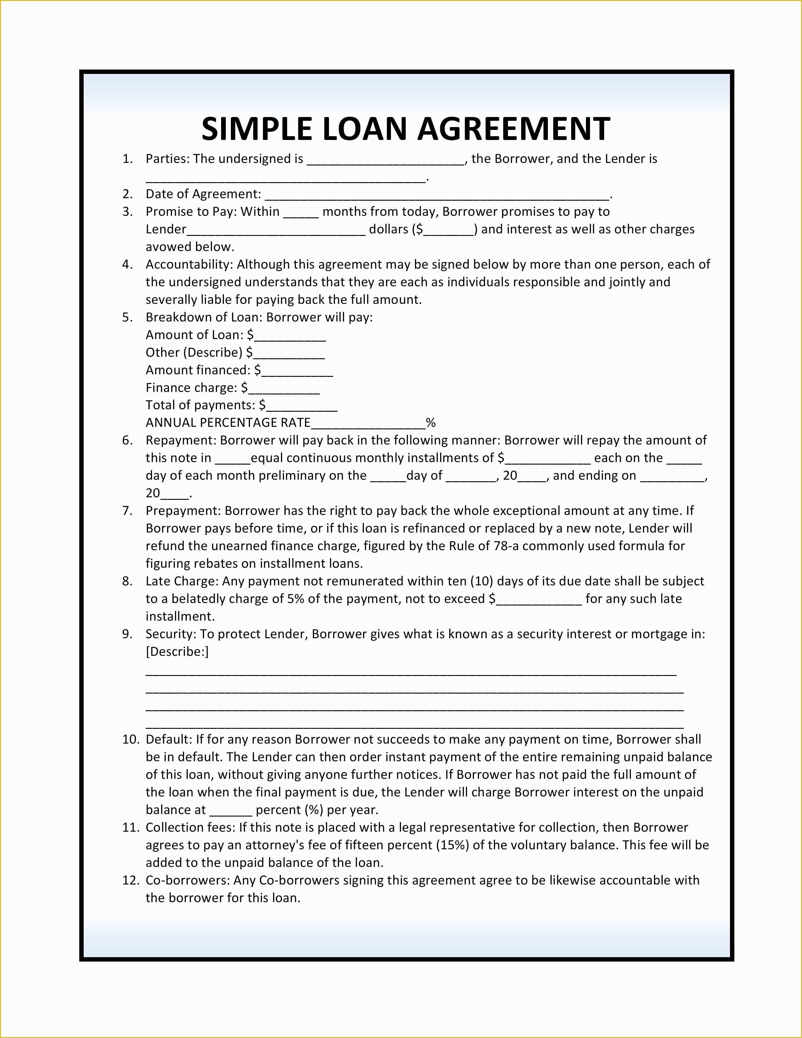 Free Financial Loan Agreement Template Of Free Simple Loan Agreement Pdf Template