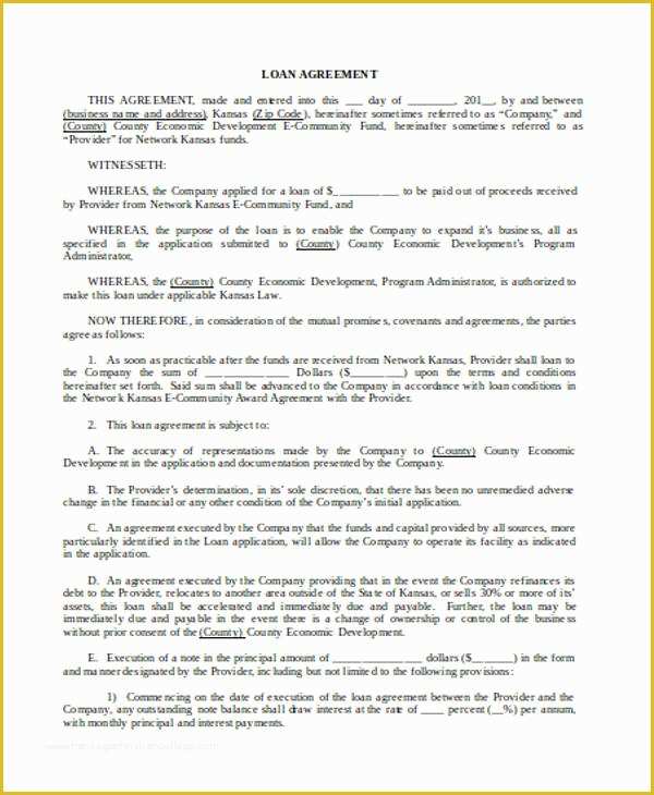 Free Financial Loan Agreement Template Of Loan Agreement form Word
