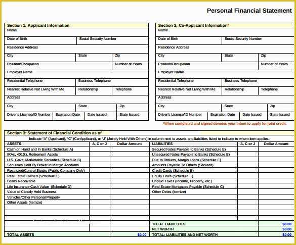 Free Financial Statement Template Of 12 Sample Personal Financial Statements