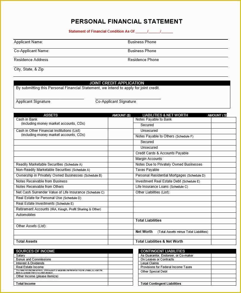 Free Financial Statement Template Of 40 Personal Financial Statement Templates & forms