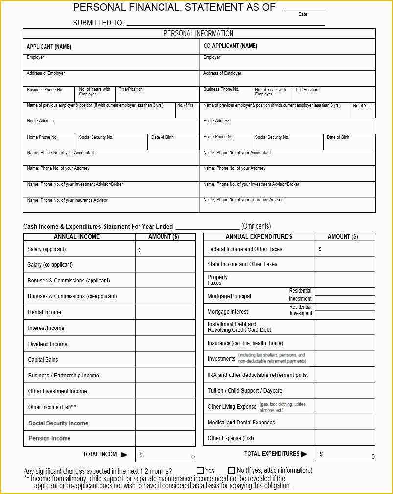 Free Financial Statement Template Of 40 Personal Financial Statement Templates & forms