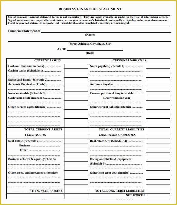 Free Financial Statement Template Of 7 Business Financial Statement forms to Download