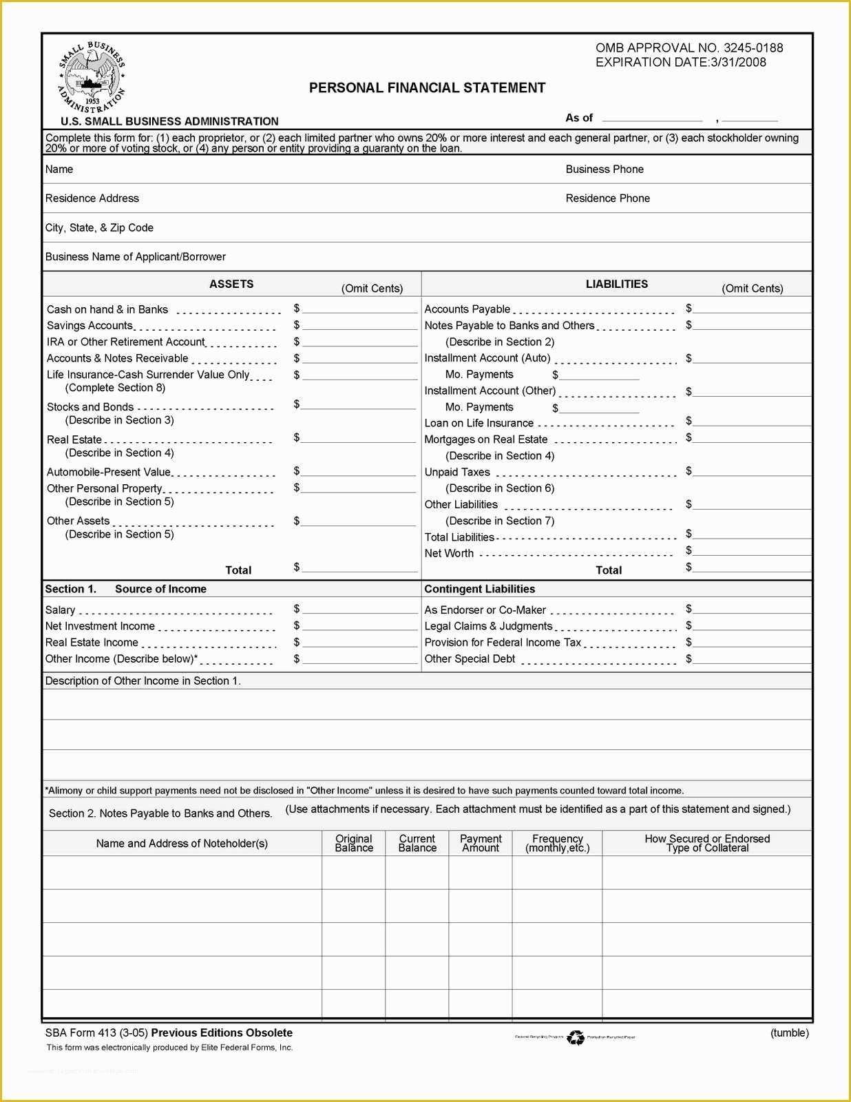 Free Financial Statement Template Of Fillable Excel Blank Personal Financial Statement form
