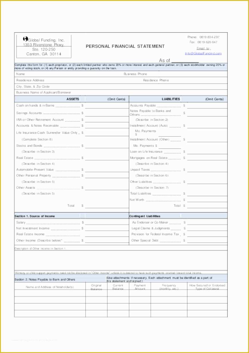 Free Financial Statement Template Of Free Excel Personal Financial Statement Templates
