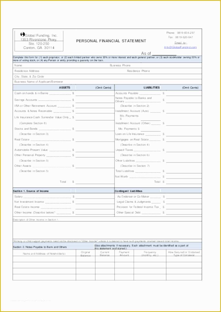 Free Financial Statement Template Of Free Excel Personal Financial Statement Templates