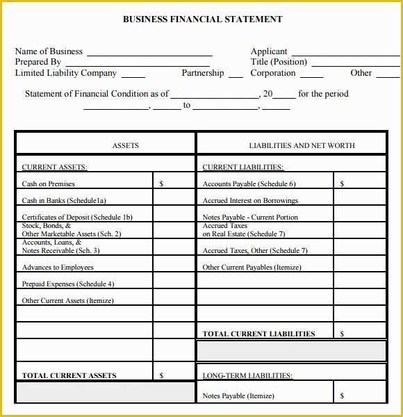 Free Financial Statement Template Of Personal Financial Statement form – 7 Free Samples