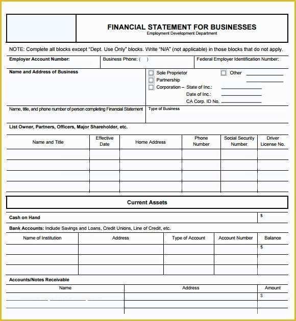 Free Financial Statement Template Of Personal Financial Statement form – 7 Free Samples