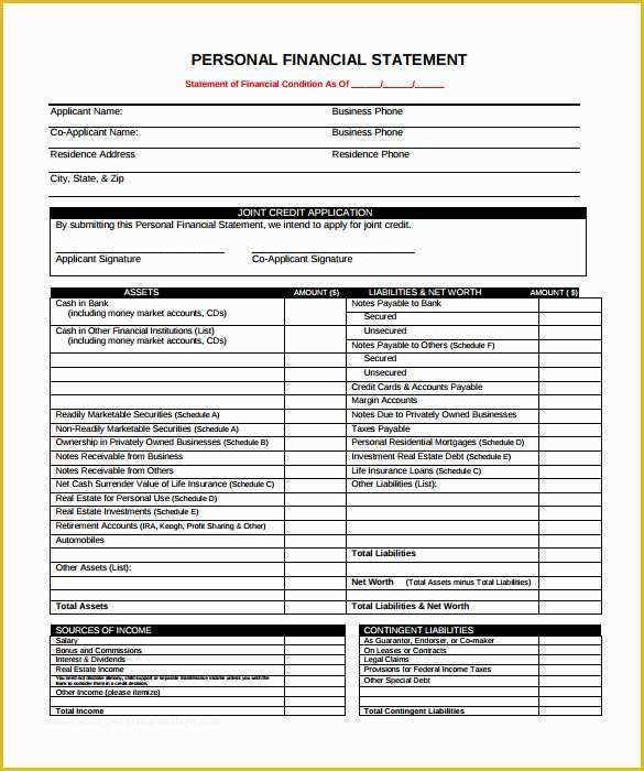 Free Financial Statement Template Of Personal Financial Statement Personal Financial Statement