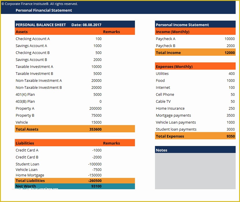 Free Financial Statement Template Of Personal Financial Statement Template Download Free