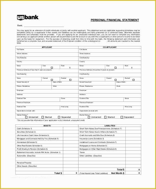 Free Financial Statement Template Of Personal Financial Statement Template