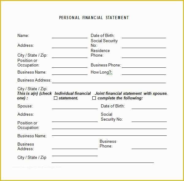 Free Financial Statement Template Of Personal Financial Statement Templates 9 Download Free