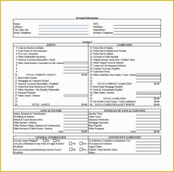 Free Financial Statement Template Of Sba Personal Financial Statement Excel Template Sample