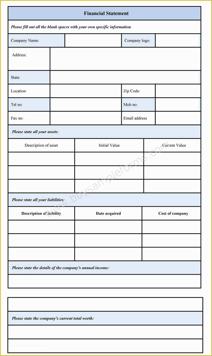 Free Financial Statement Template Of Personal Financial Statement 
