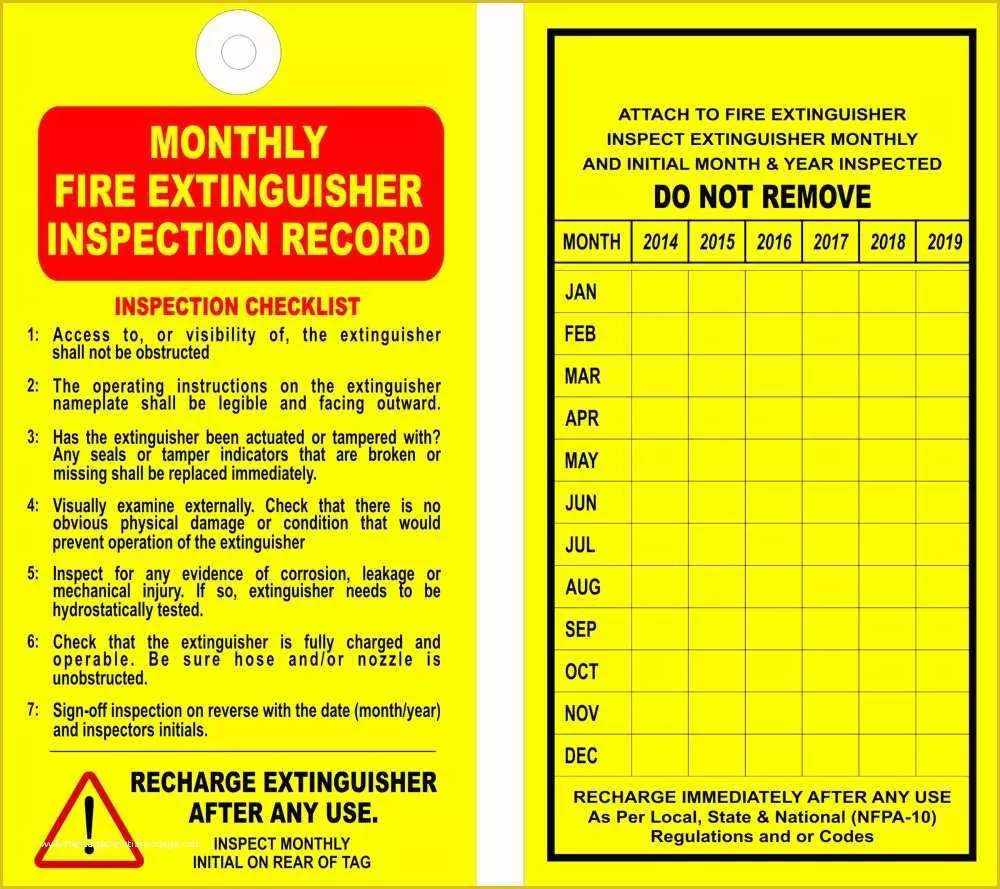 Free Fire Extinguisher Inspection Tags Template Of 12 Fire Extinguisher 6 Year Monthly Inspection Tags