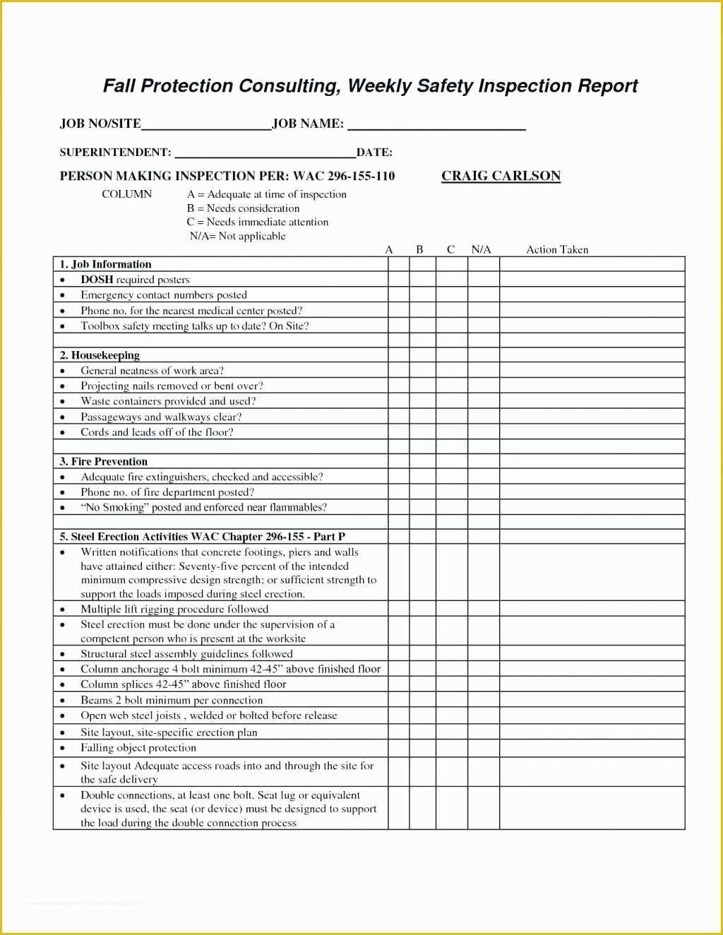 Fire Extinguisher Inspection Checklist Template