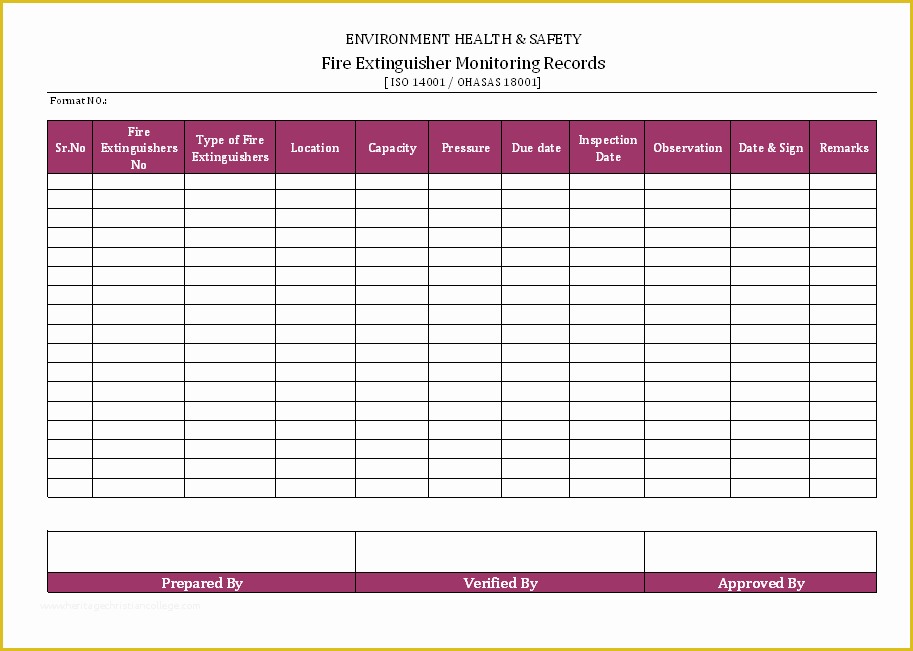 Free Fire Extinguisher Inspection Tags Template Of Fire Extinguisher Inspection Record Template to