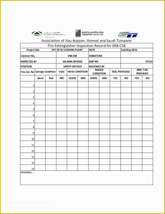 Free Fire Extinguisher Inspection Tags Template Of Fire Extinguisher Monthly Checklist Report